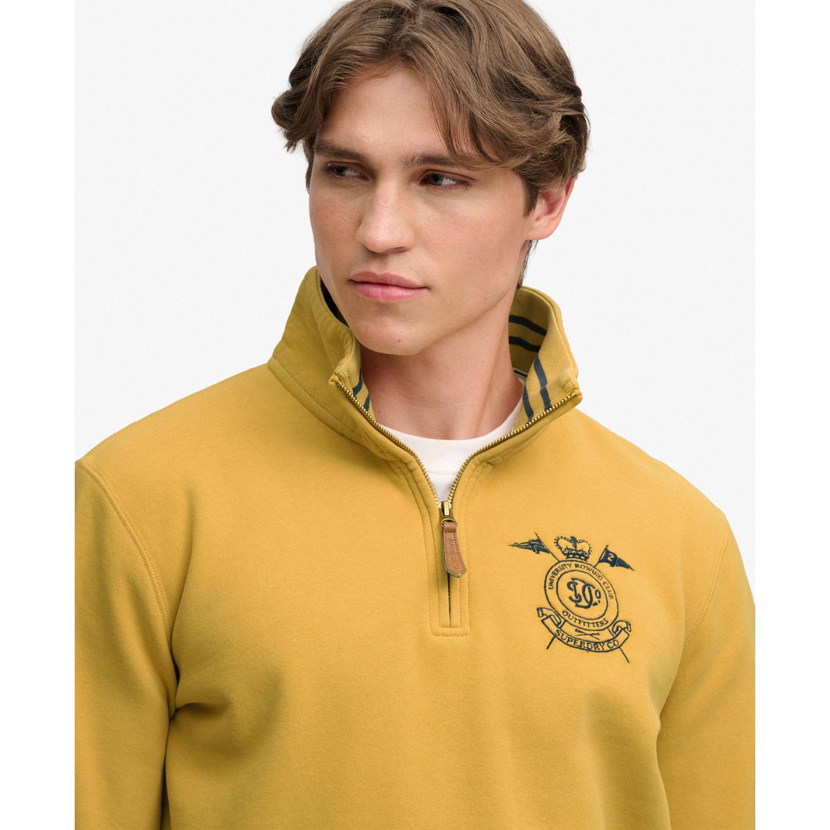 Sweat Gothic Varsity Half Zip Coupe Décontractée marron ocre denim co, SUPERDRY