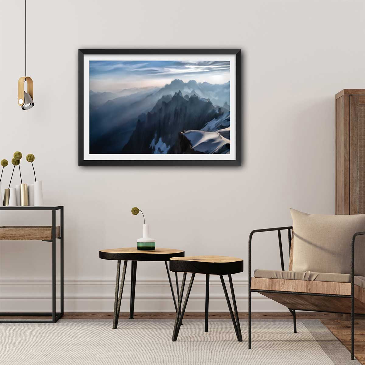 Affiche Un matin à l'Aiguille du Midi affiche + cadre en bois - noir, HEXOA