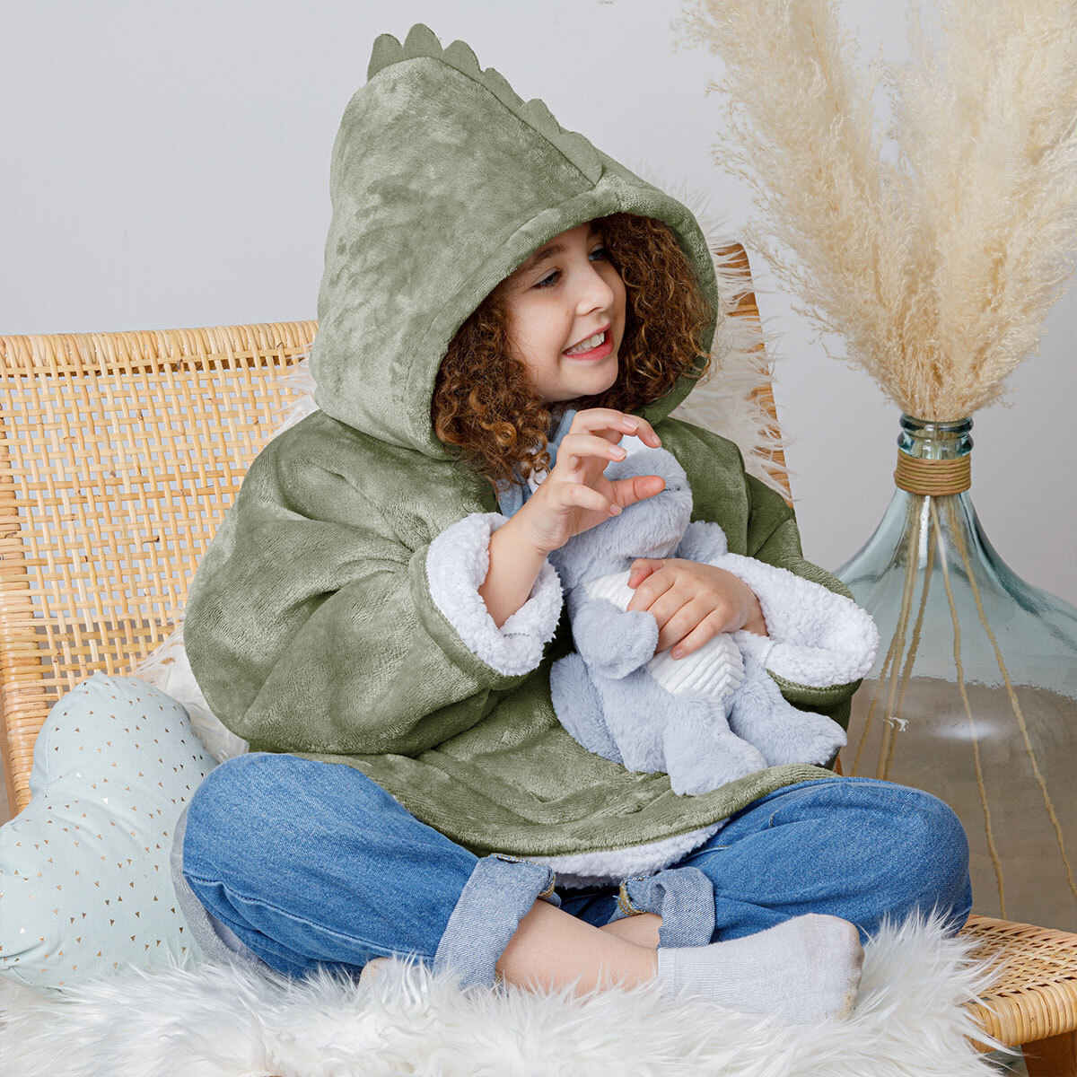 Plaid sweatshirt capuche enfant HIIS vert, ATMOSPHERA FOR KIDS