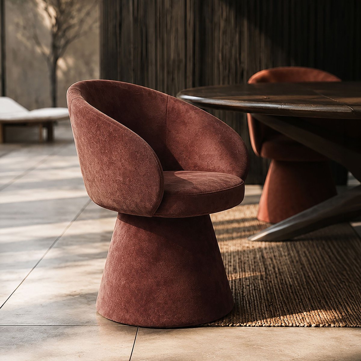 Fauteuil de table pivotant en velours, ALBA bordeaux, NOW'S HOME