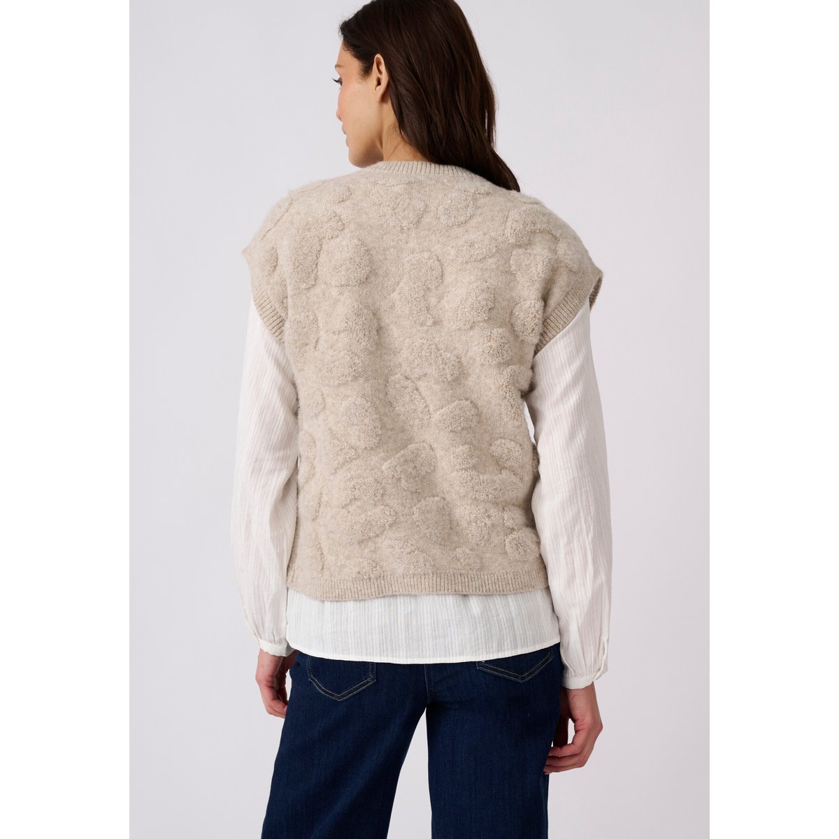 Gilet sans manches jacquard maille bouclette marron beige chiné, DAMART