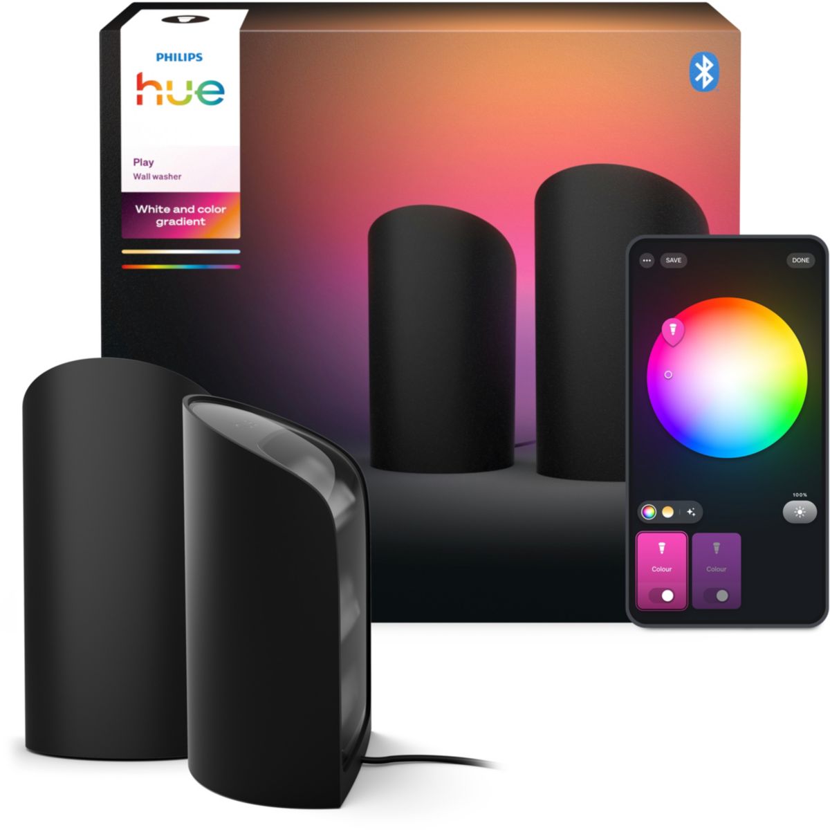 Lampe connectée Play Wall washer Noir x2 White&Color gra couleur unique, PHILIPS HUE