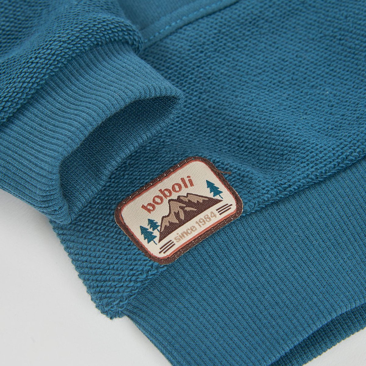 Sweat-shirt garçon molleton broderie montagnes vert, BOBOLI