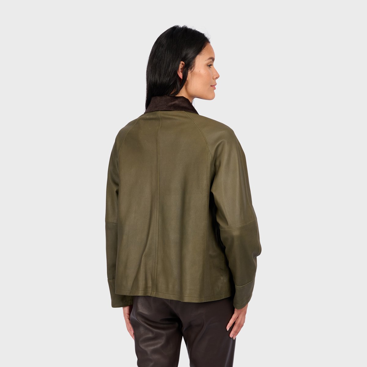 Veste en cuir à manches longues et col à revers MISSOURI kaki, OAKWOOD
