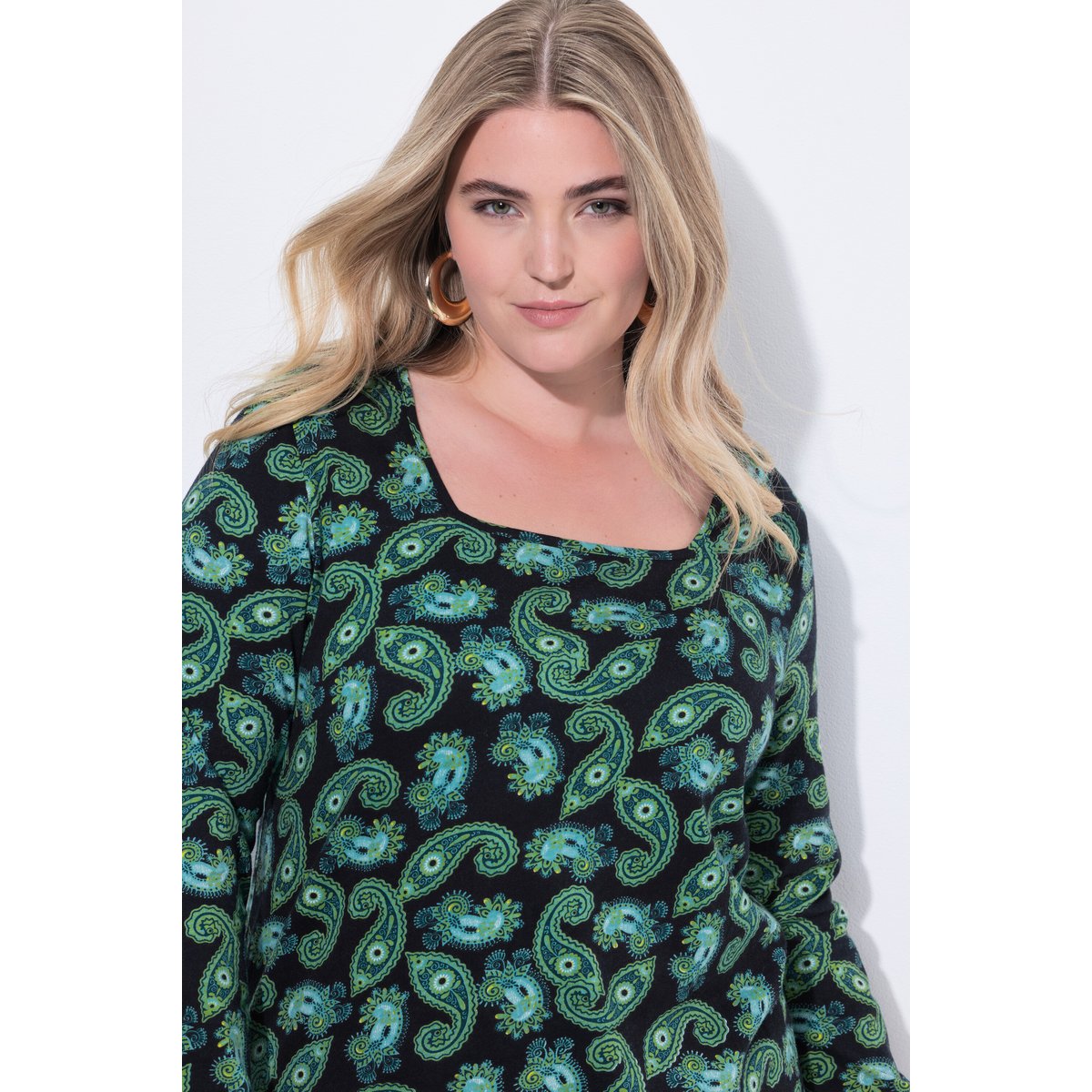 T-shirt long motif cachemire vert pétrole, ULLA POPKEN