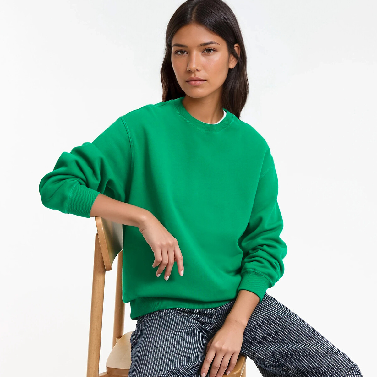 Sweat col rond volume ample vert, LA REDOUTE COLLECTIONS
