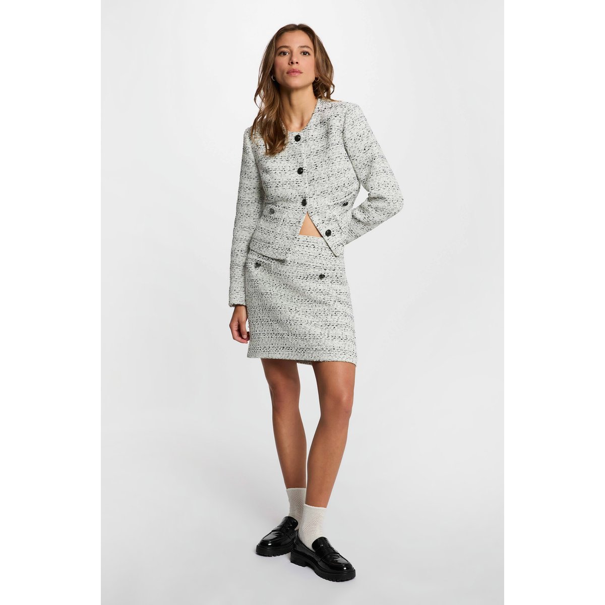 Veste droite col rond ivoire, MORGAN