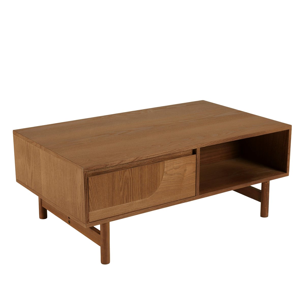 Table basse couleur naturelle 2 tiroirs motif arrondi 2 niches CORIA bois naturel, PIER IMPORT