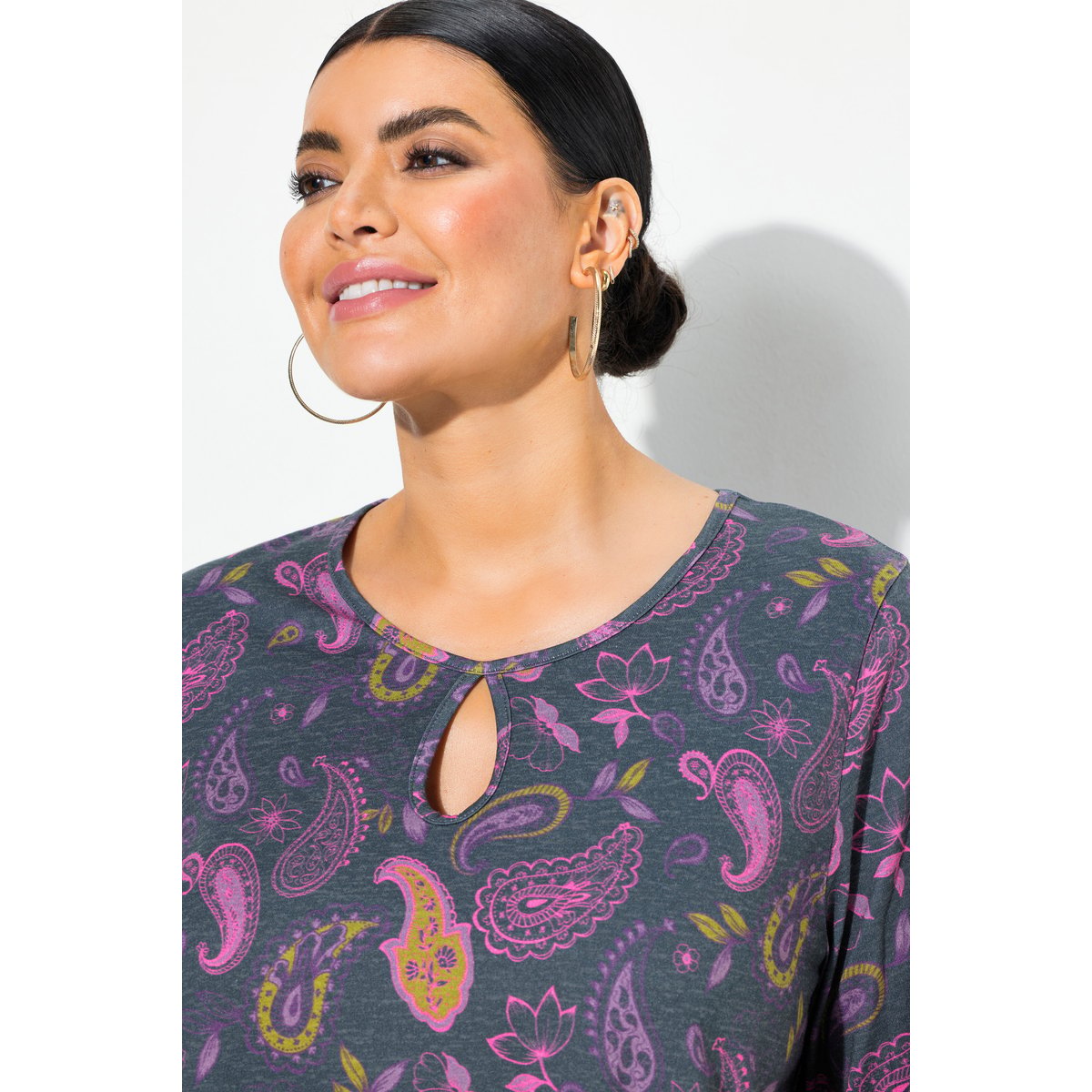 T-shirt col rond avec découpe trou marine, ULLA POPKEN