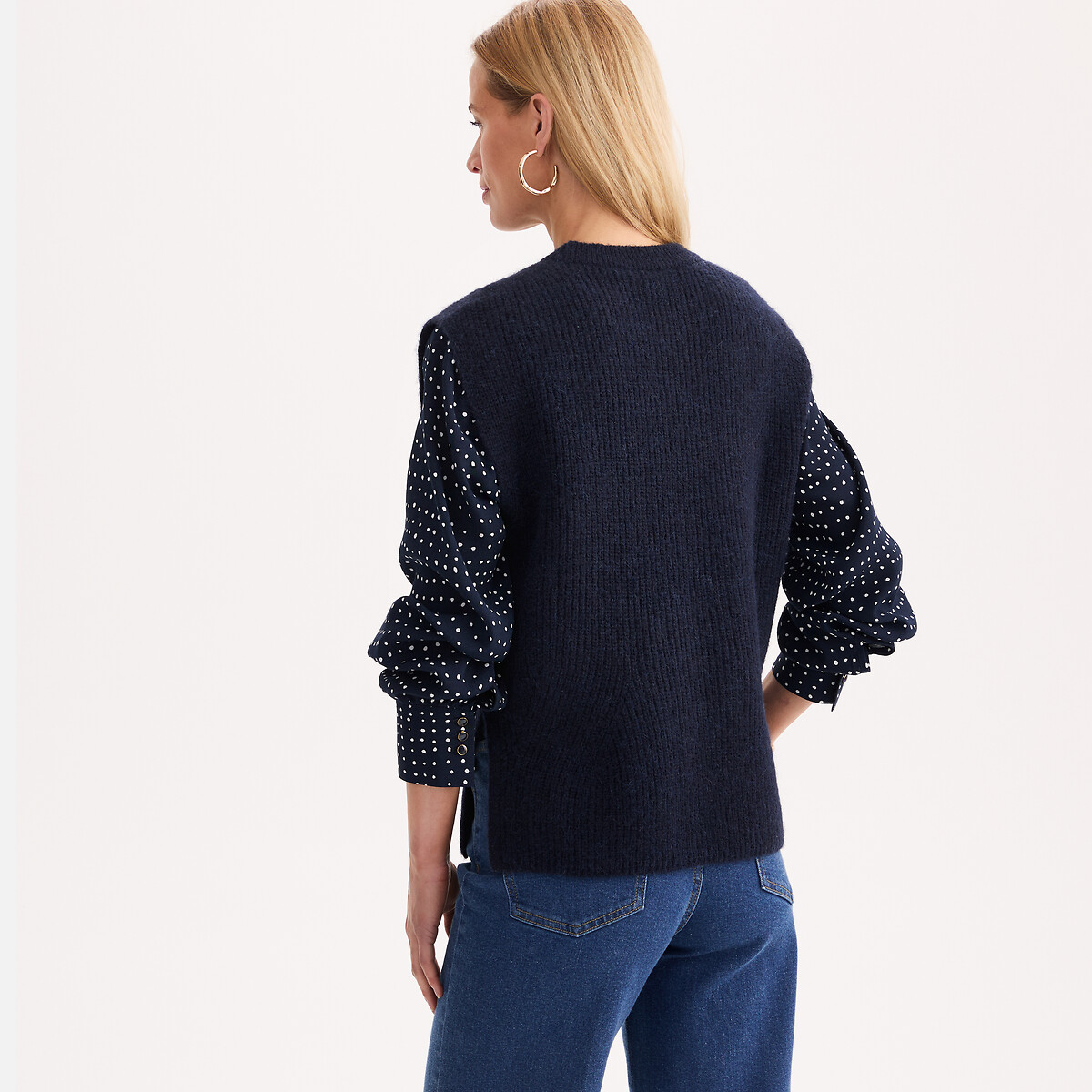 Pull sans manches, laine et alpaga mélangés bleu marine, ANNE WEYBURN