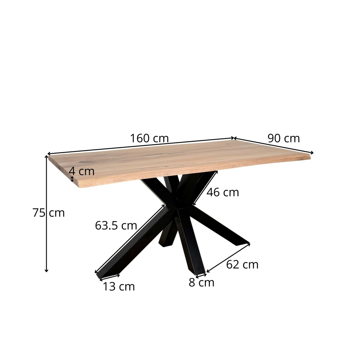 Table à manger 160 cm en chêne, bords naturels ETNA chêne blanc, PIER IMPORT