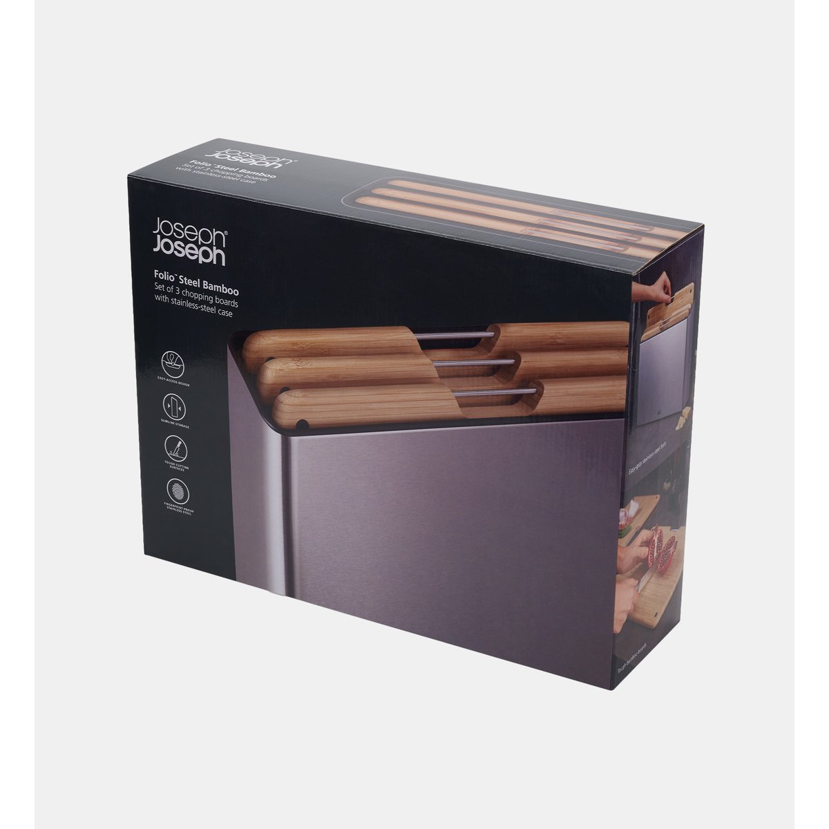Lot de 3 planches à découper en bambou couleur unique, JOSEPH JOSEPH