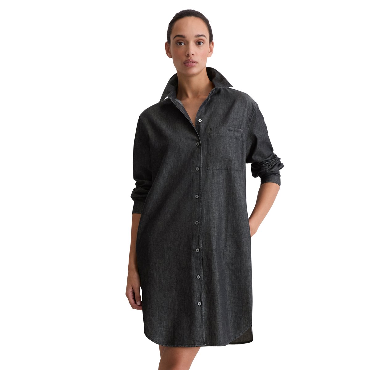 Robe chemisier regular en coton chambray bleu foncé, MARC O'POLO
