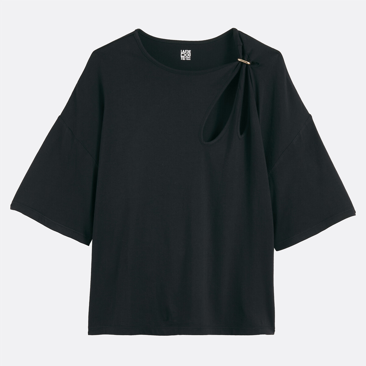 T-shirt col rond manches courtes à découpes et bijou noir, LA REDOUTE COLLECTIONS