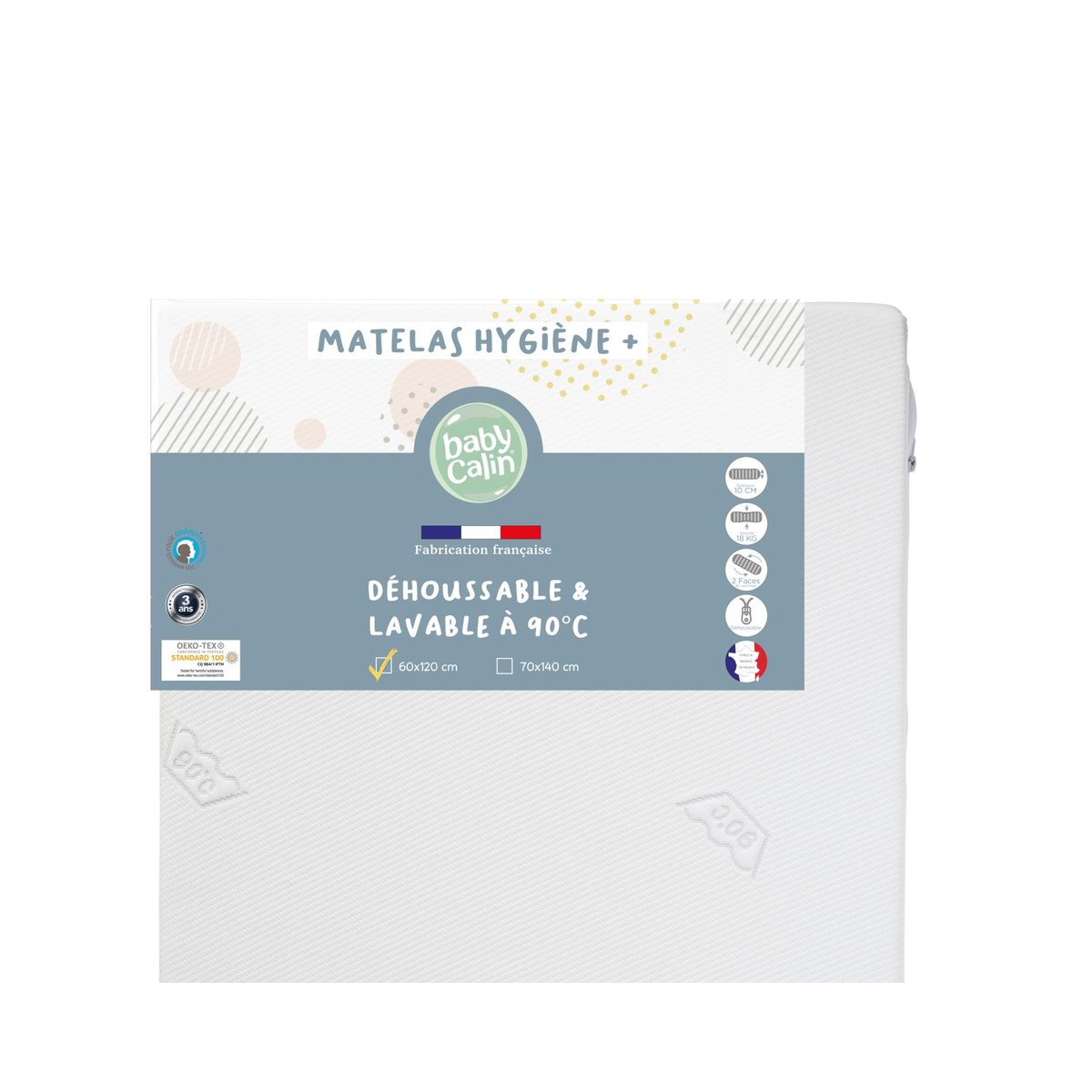 Matelas lit bébé 60 x 120 cm - Blanc blanc, BABYCALIN