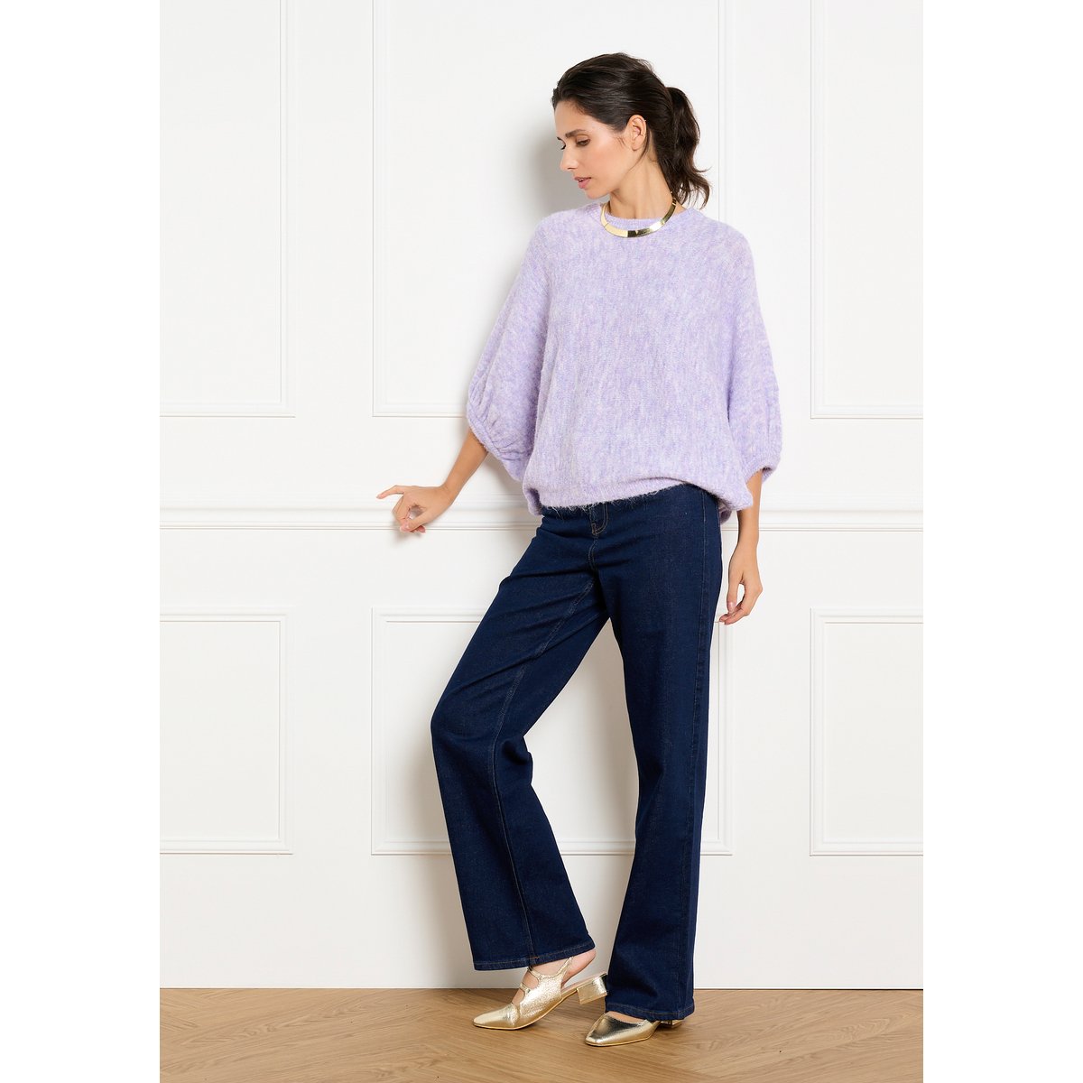 Pull ample à manches ballon lilac bright, LOLALIZA