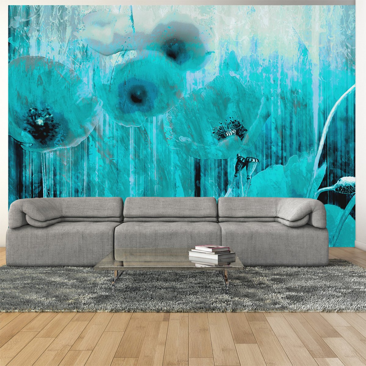 Papier peint intissé panoramique Fleurs Turquoise madness noir, EDEN