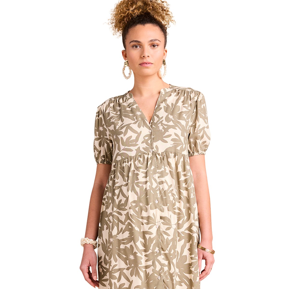 Robe courte de grossesse motifs fleurs kaki, ENVIE DE FRAISE