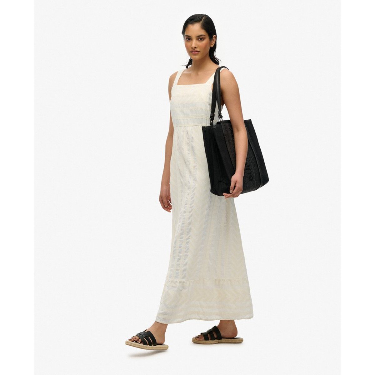 Robe longue à volants Statement écru poudré, SUPERDRY