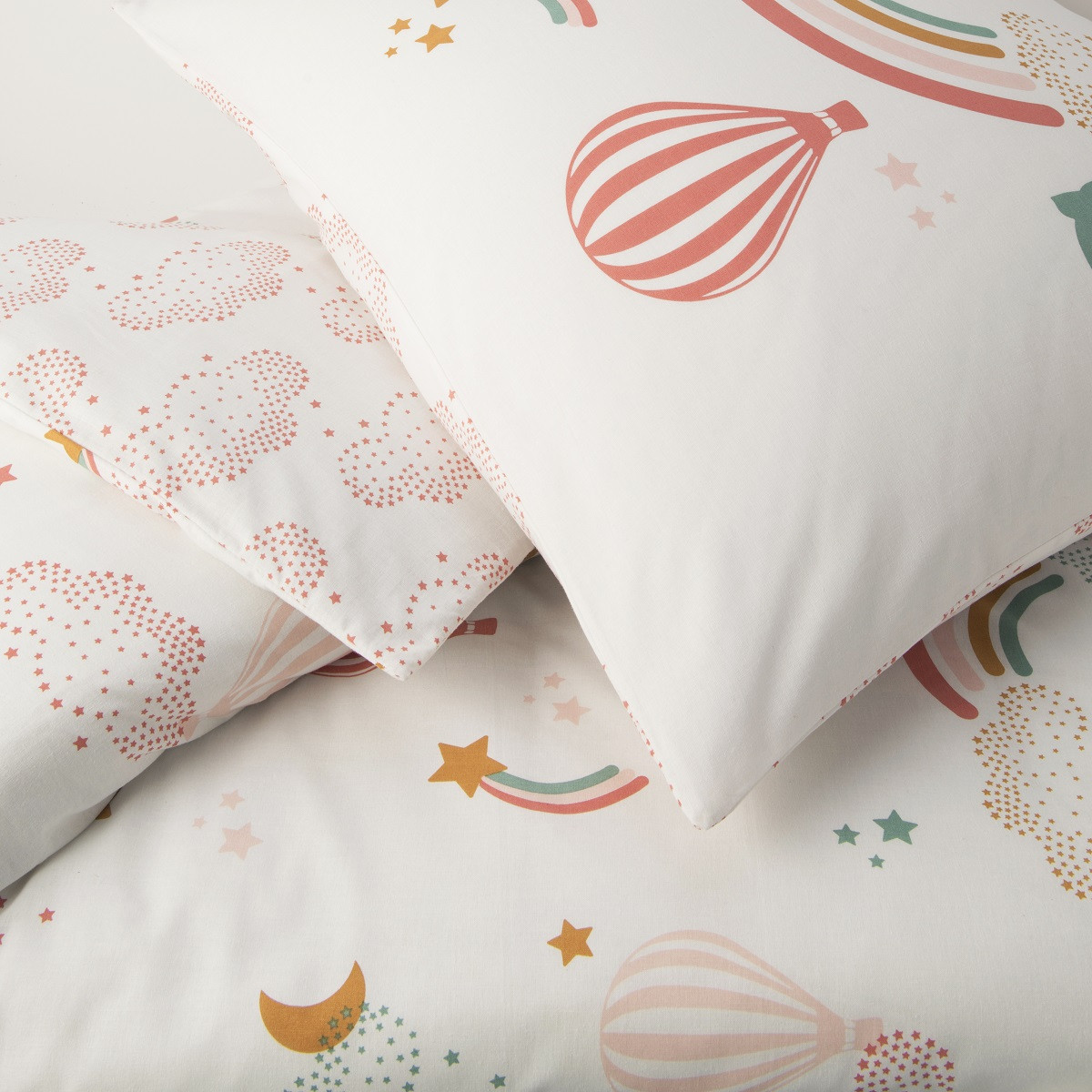 Parure de lit enfant en coton imprimé arc-en-ciel CELESTE blanc, FUTURE HOME