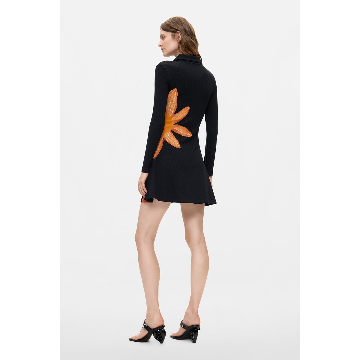 Robe fleurie à manches longues noir, DESIGUAL