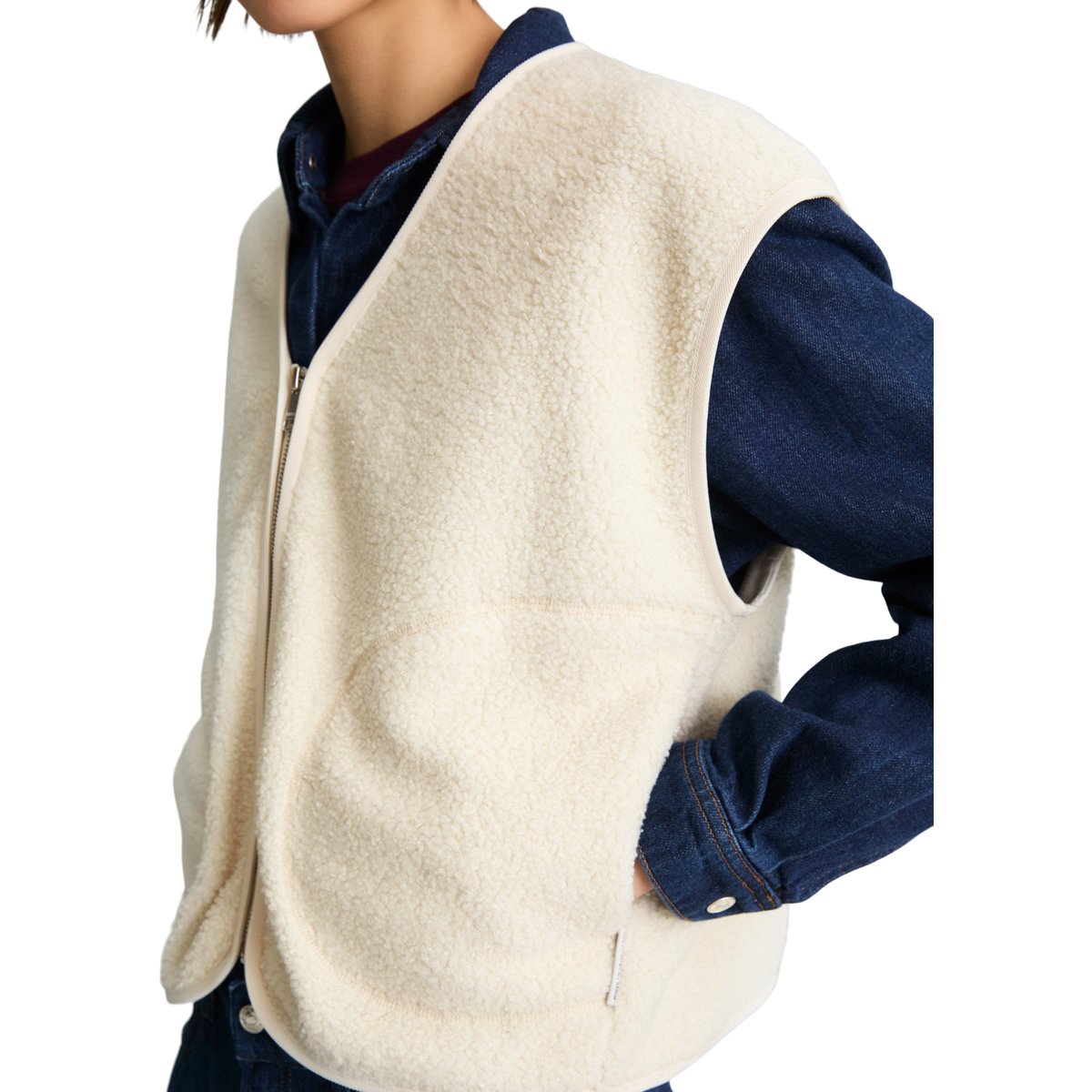 Gilet en peluche décontracté en polyester recyclé blanc, MARC O’POLO DENIM