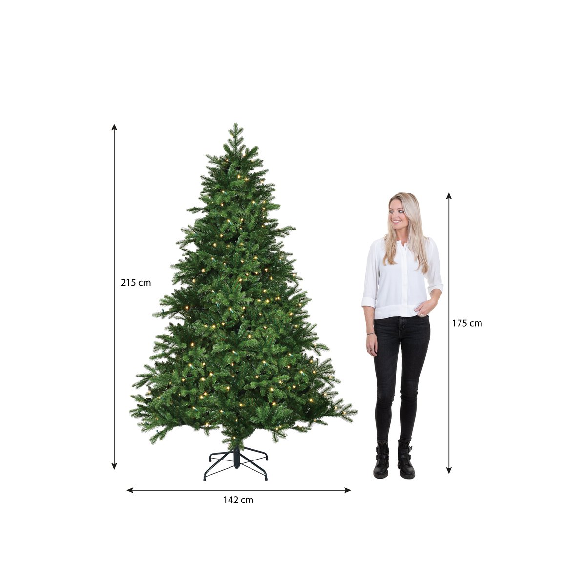Sapin de Noël artificiel avec LED H215 cm BRAMPTON vert, BLACK BOX TREES