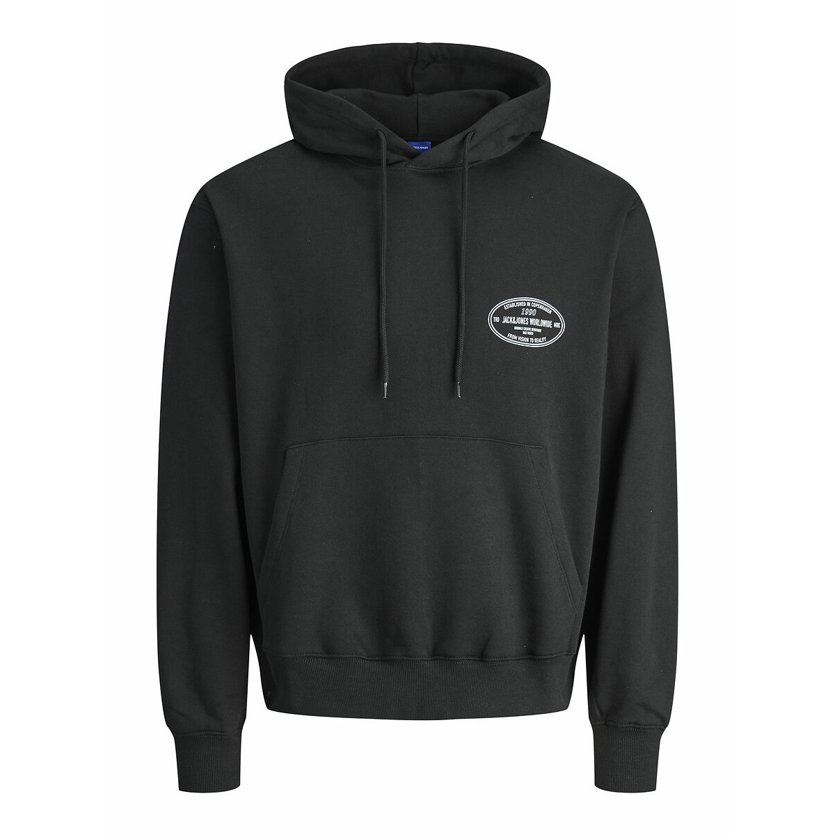 Sweat à capuche imprimé dos noir, JACK & JONES