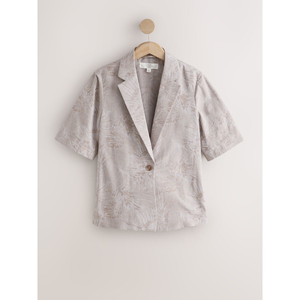 Blazer à manches courtes en jacquard avec lin grège, NEXT