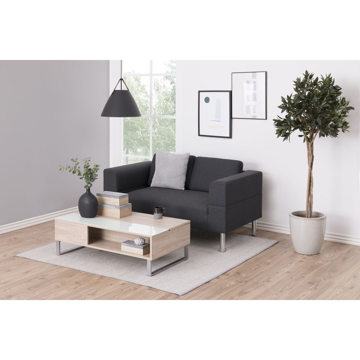 Table basse avec plateau relevable et rangement intégré AZÉLA beige, TOILINUX