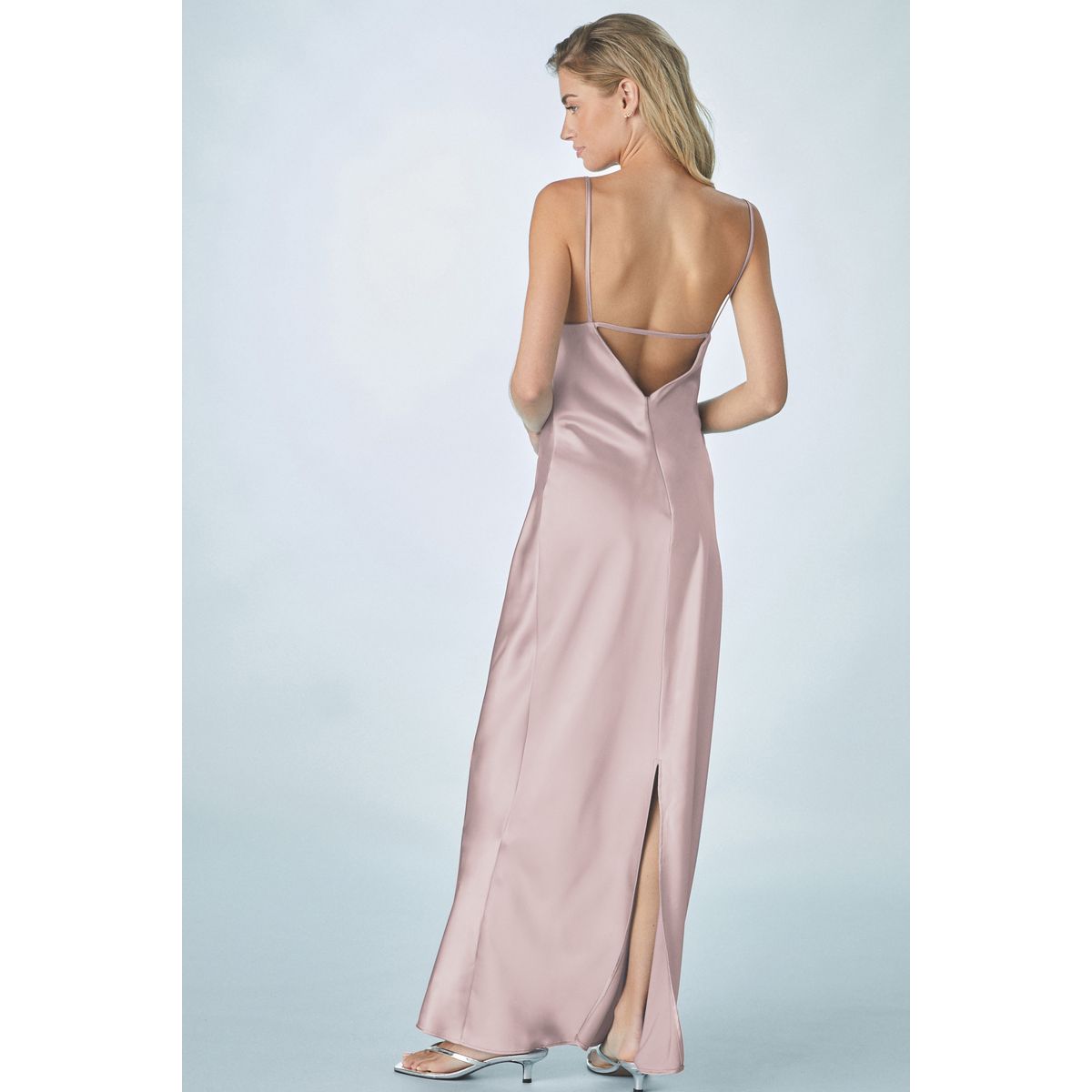 Robe longue en satin à col v bénitier rose foncé, NEXT