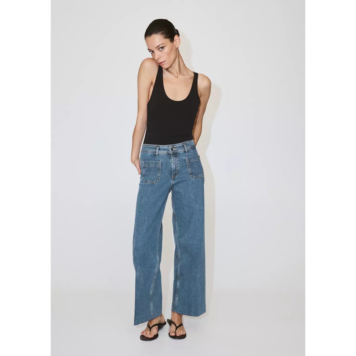 Jean large taille haute bleu moyen, MANGO