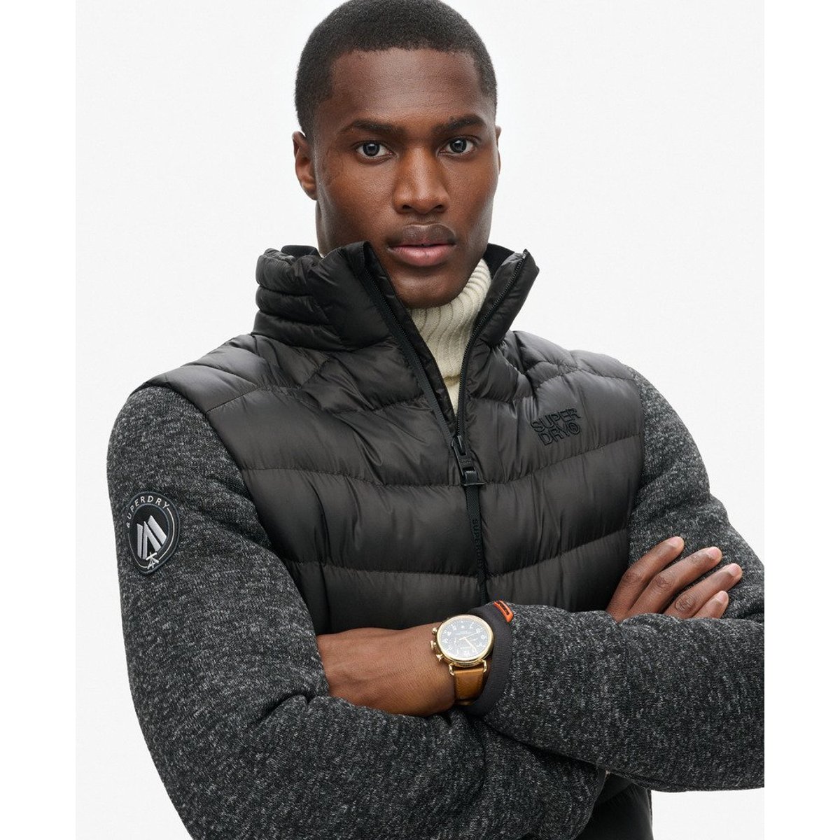 Veste rembourrée hybride en maille Storm noir, SUPERDRY