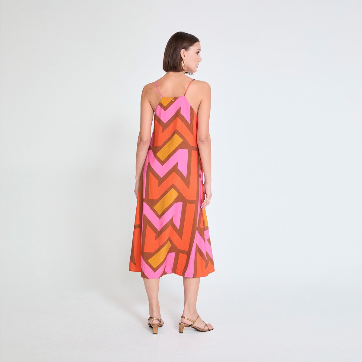 Robe midi fluide à bretelles fines motif graphique rose, LOLA CASADEMUNT