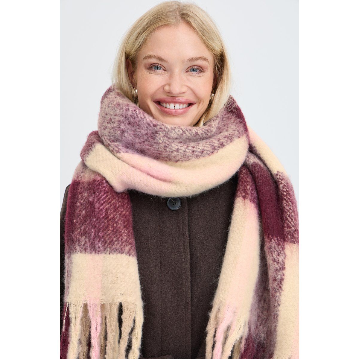 Écharpe rouge rose fig/pink check scarf, B.YOUNG