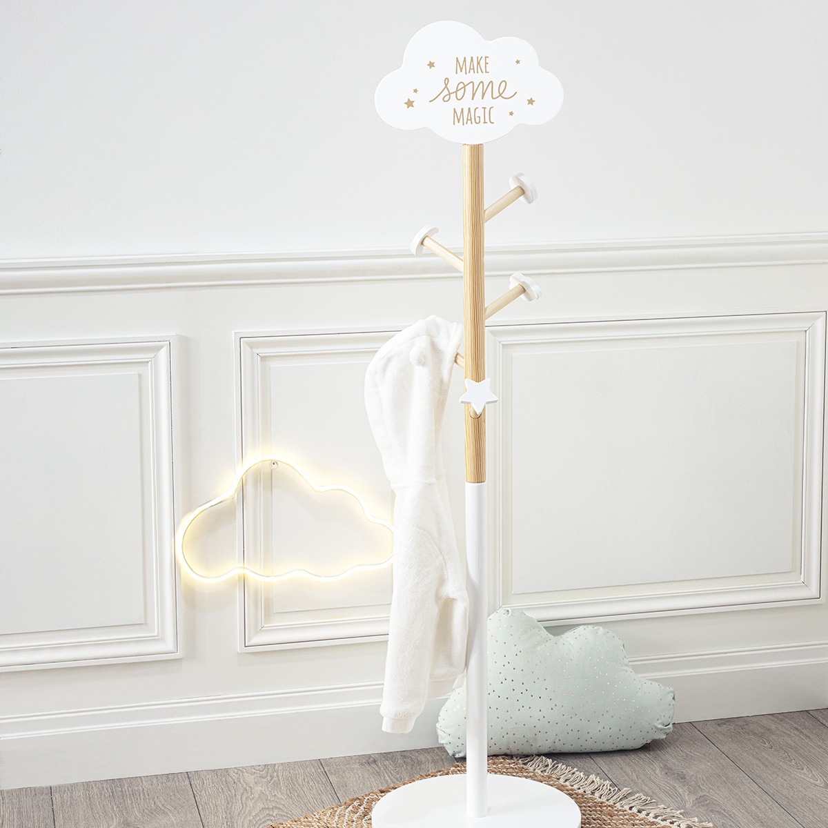 Porte-manteau enfant 5 patères forme nuage GATON blanc, ATMOSPHERA FOR KIDS