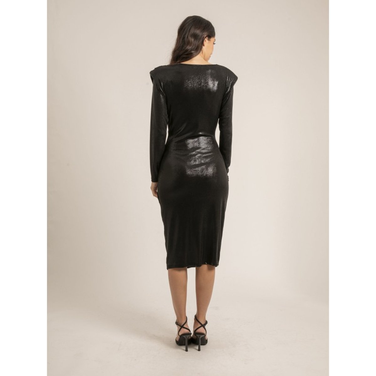 Robe Manches Longues Drapée Iluna noir, DONA LISA