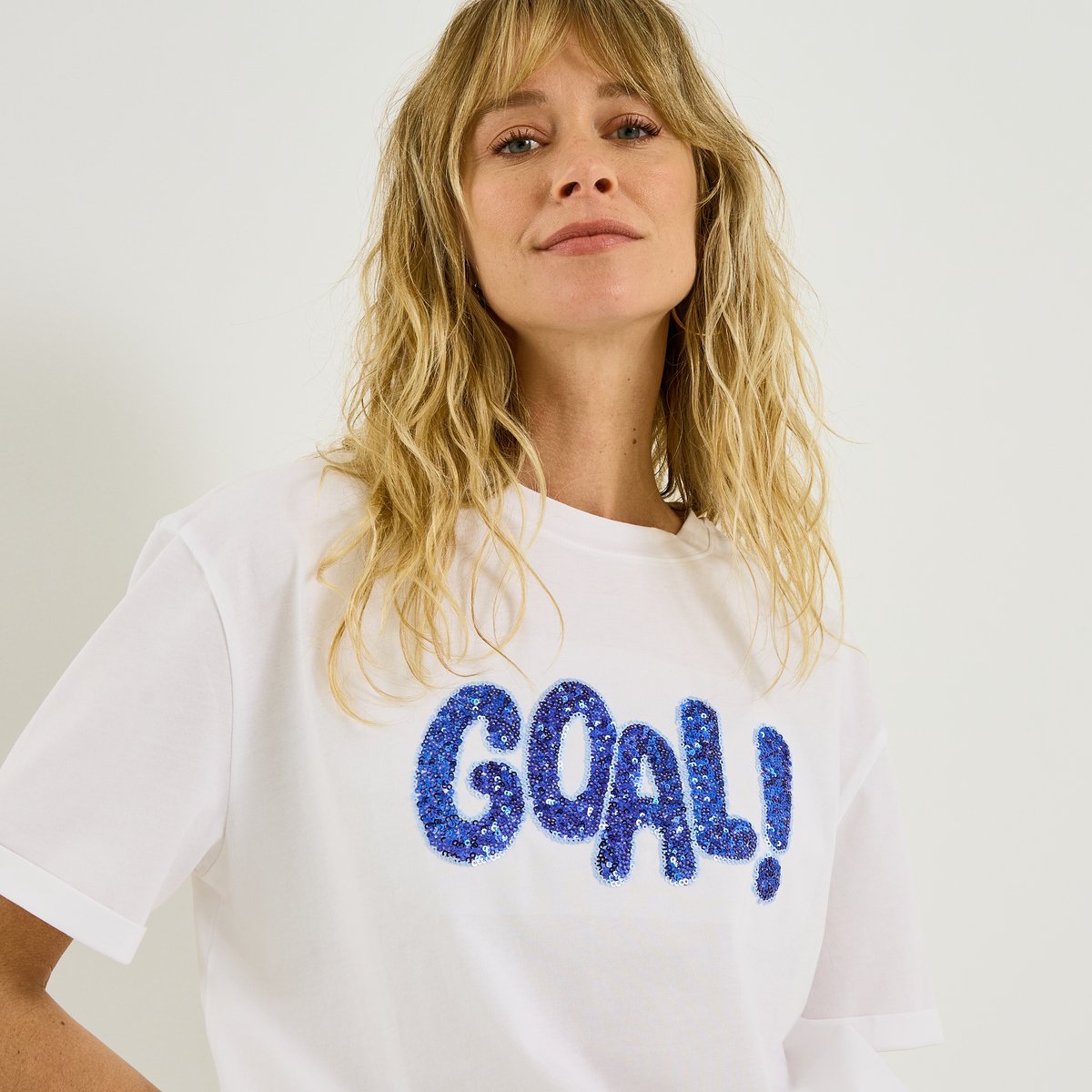 T-shirt graphique à sequins blanc cassé blanc, GRAIN DE MALICE