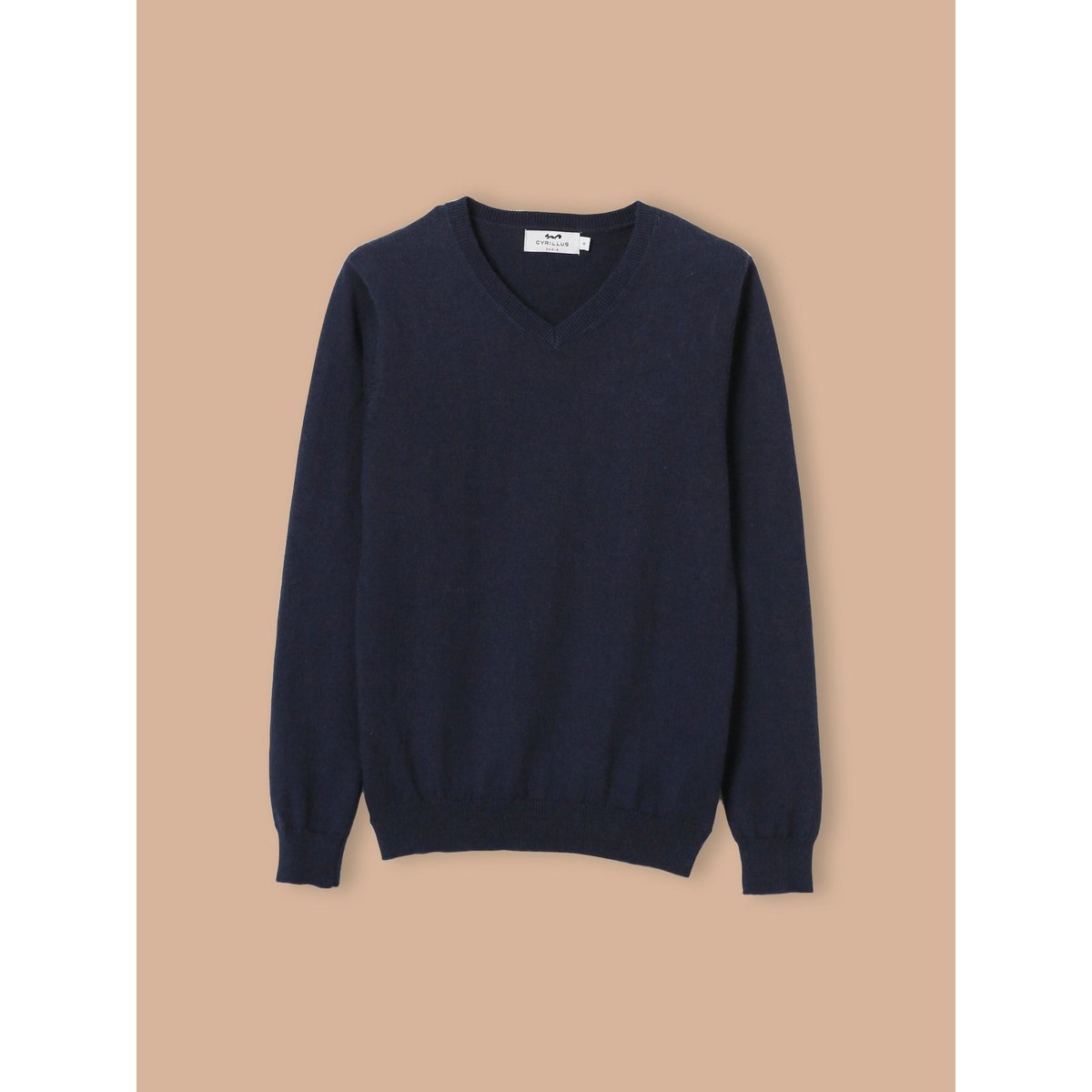 Pull col V bleu fonce uni, CYRILLUS