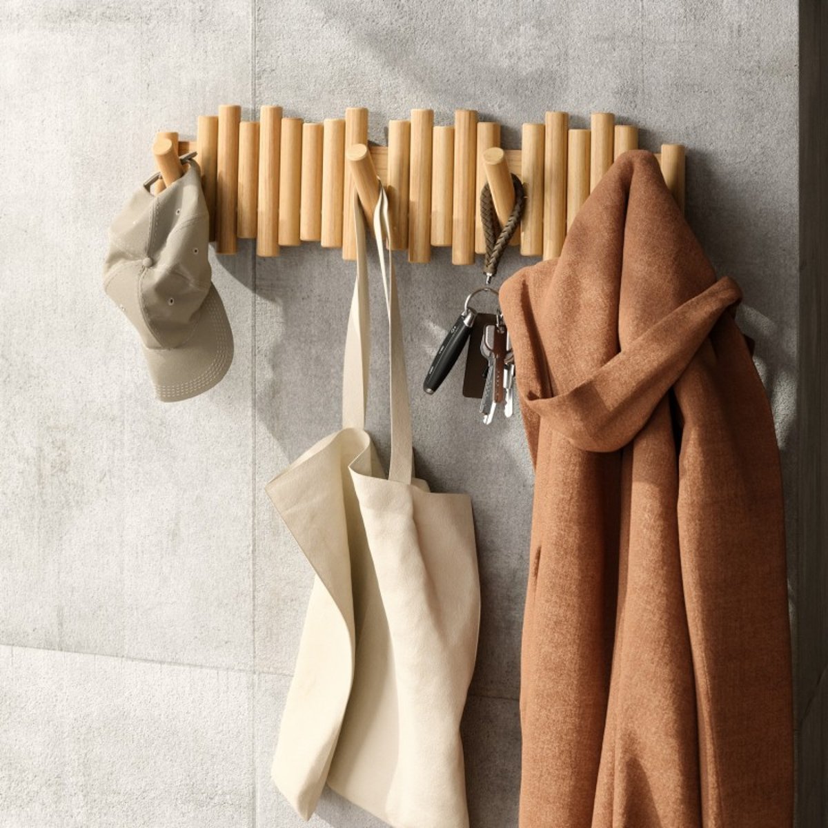 Grand portemanteau mural bois  PICKET bois clair, UMBRA