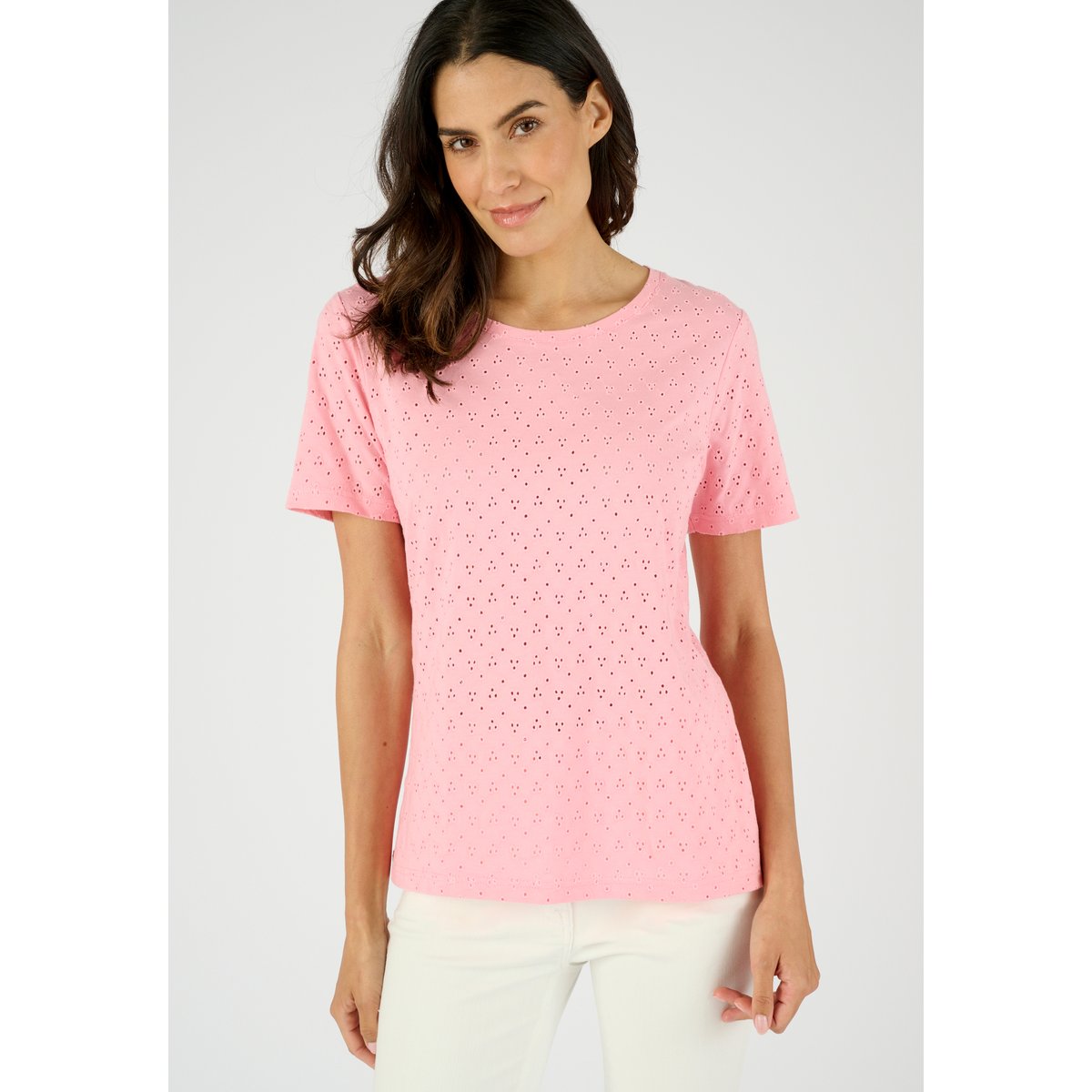 T-shirt maille brodée pur coton rose, DAMART