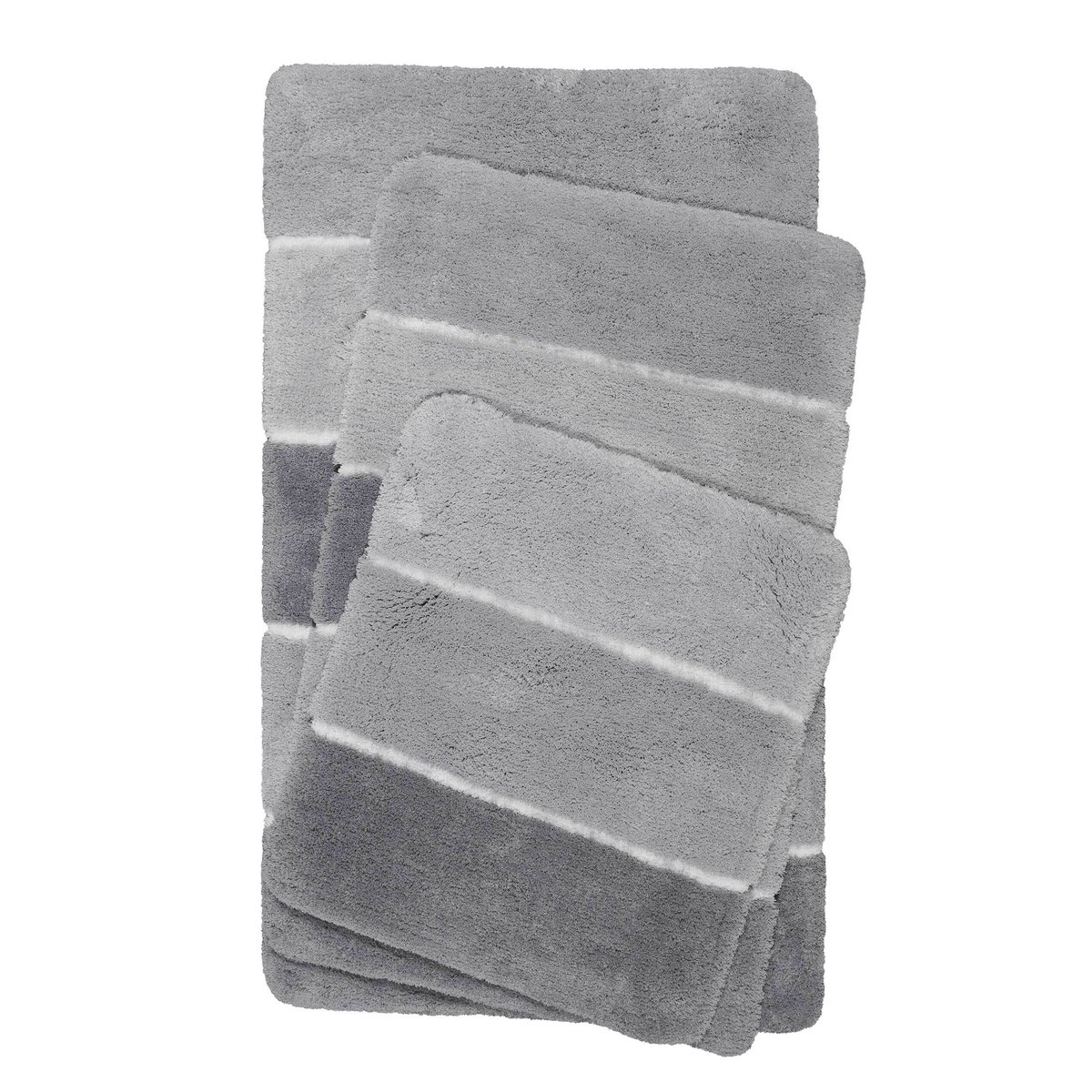 Tapis de bain antidérapant doux rayé , RIO MARINA gris argent, HOMIE LIVING