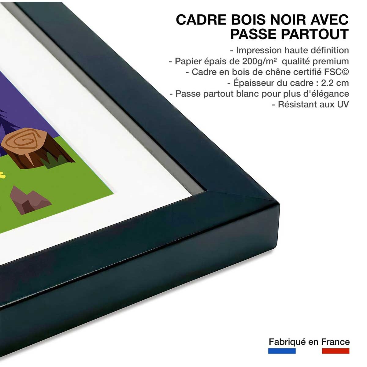 Poster de l'amour des alpes suisse affiche + cadre en bois - noir, HEXOA