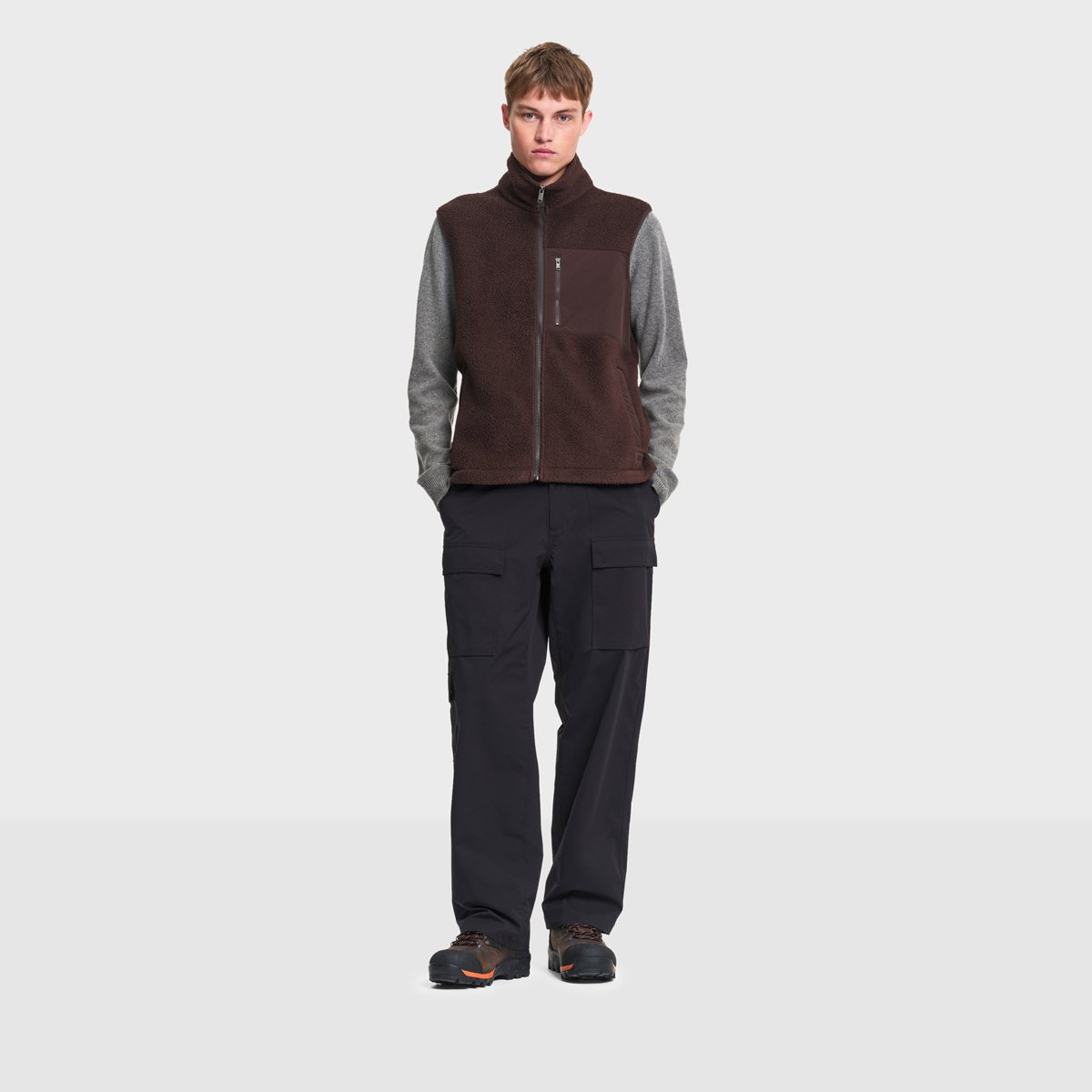 Gilet sherpa recyclé col montant zippé T-KIT chocolat, AIGLE