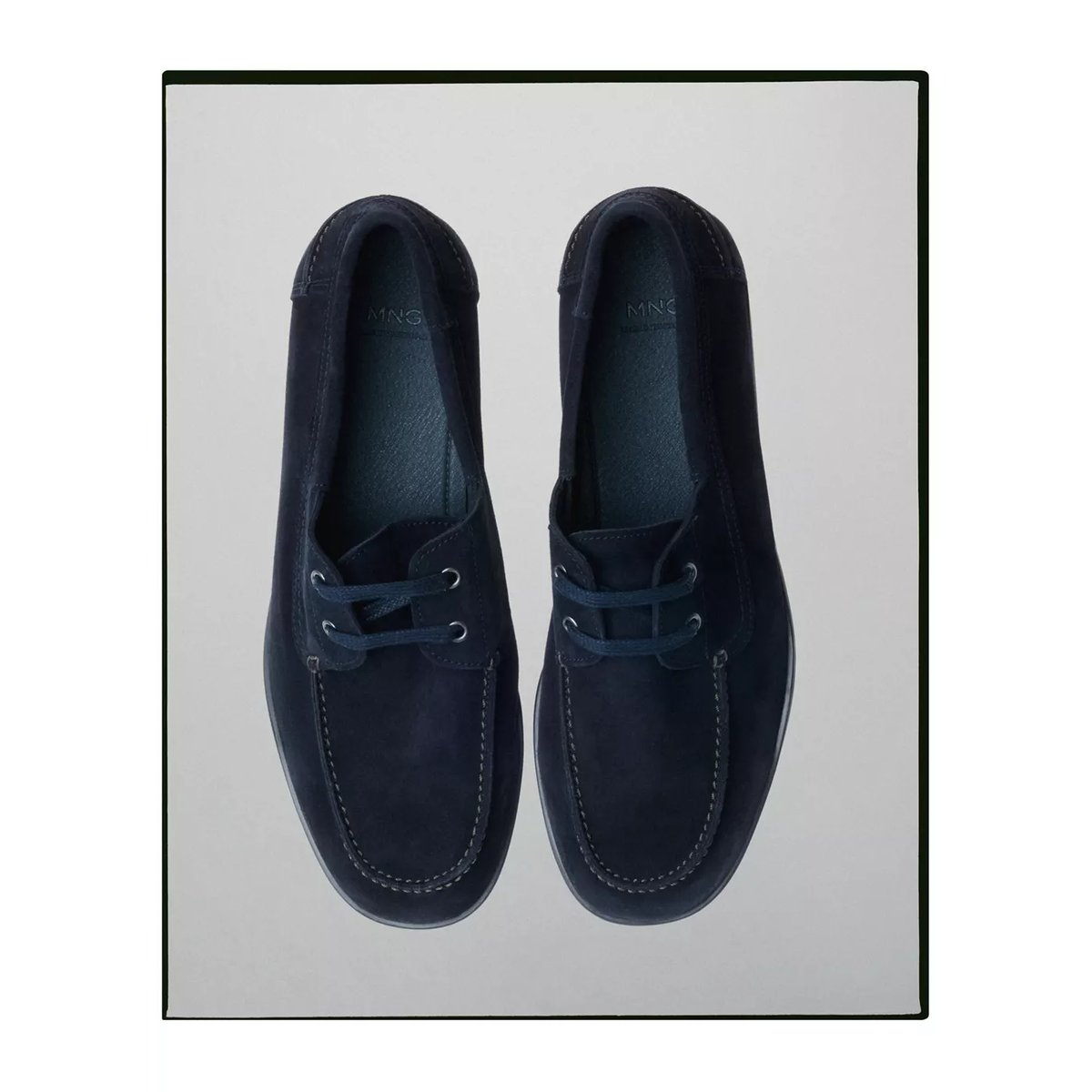 Chaussures bateau cuir bleu indigo, MANGO MAN