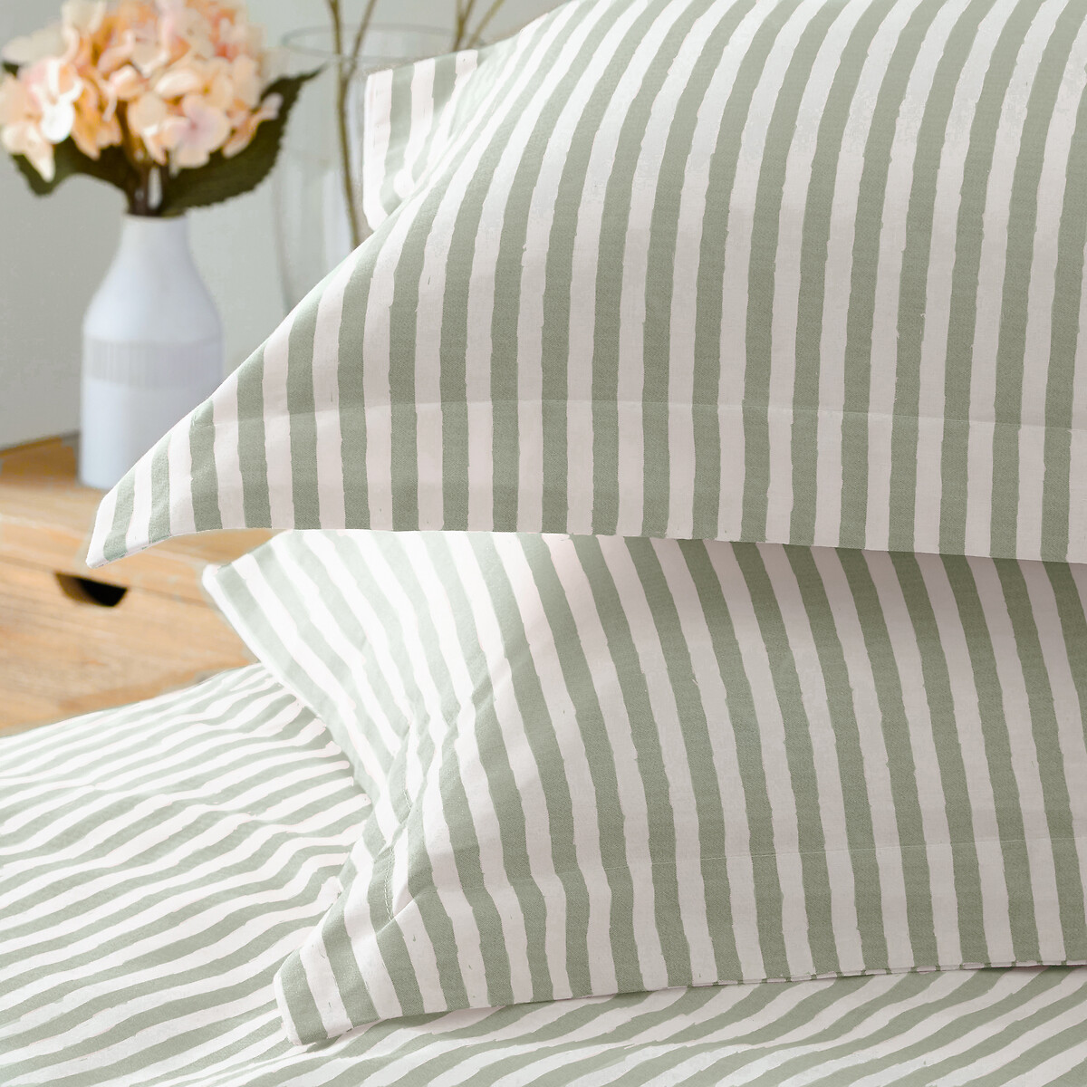 Hebden Mélange Stripe Cotton Duvet Cover and Pillowcase Set eucalyptus, YARD