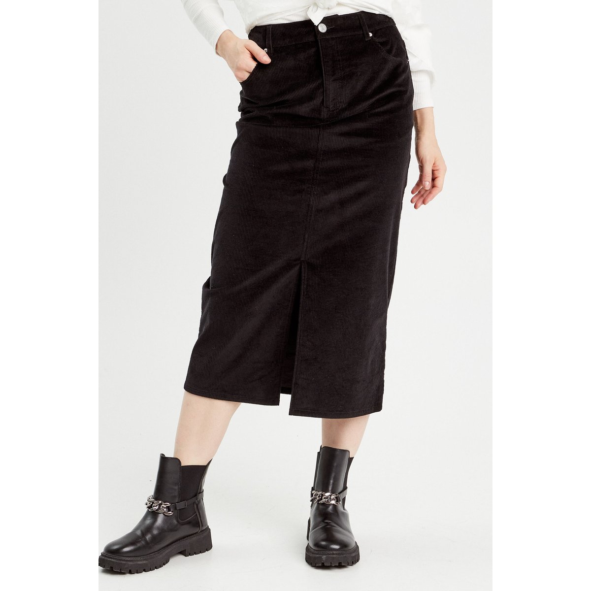 Jupe midi droite velours noir, CACHE CACHE