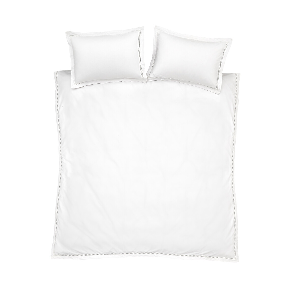 Oxford Lace Trim 200 Thread Count Cotton Duvet Cover and Pillowcase Set white, BIANCA FINE LINENS