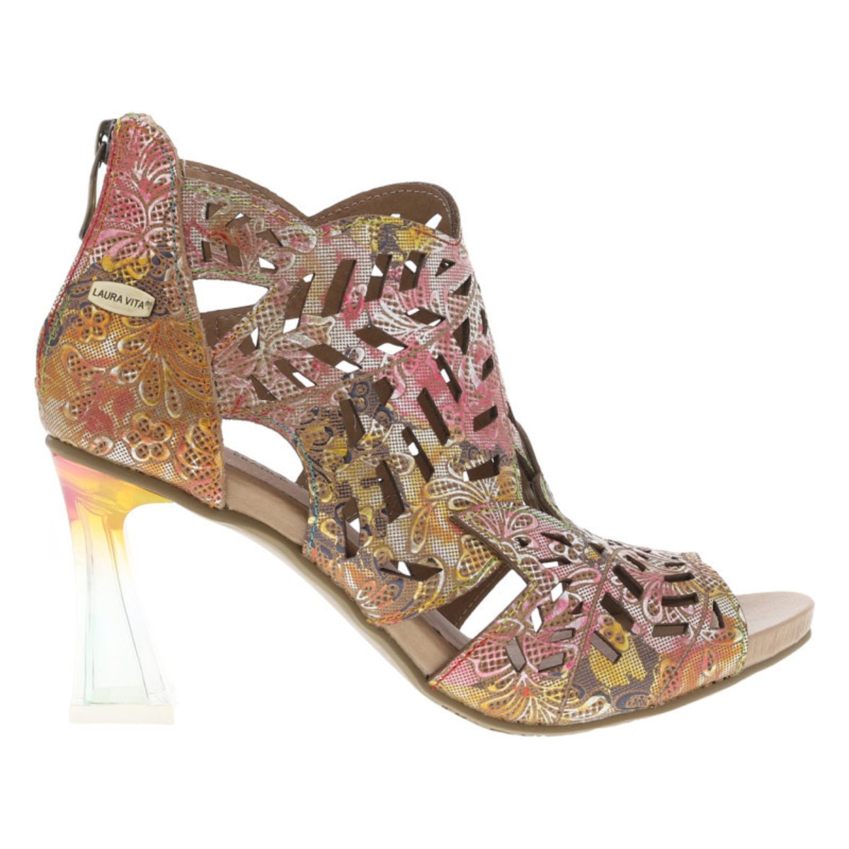 Sandales en cuir multicolores satinées à talon décroché haut translucide multicolore, LAURA VITA