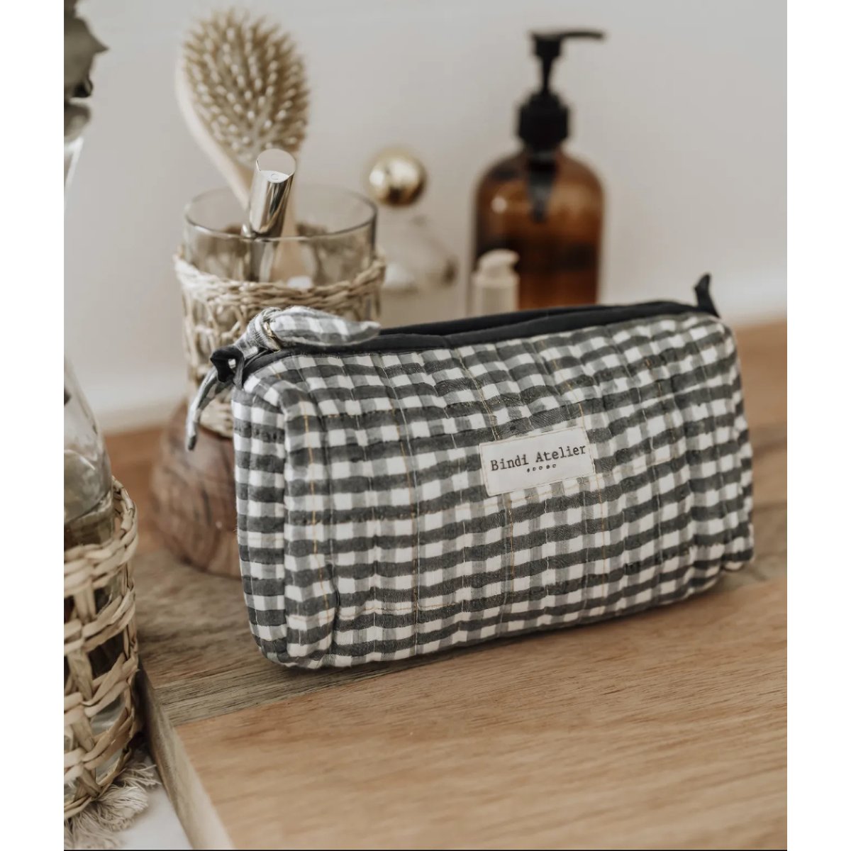 Trousse maquillage imprimée TARA bleu brume, BINDI ATELIER